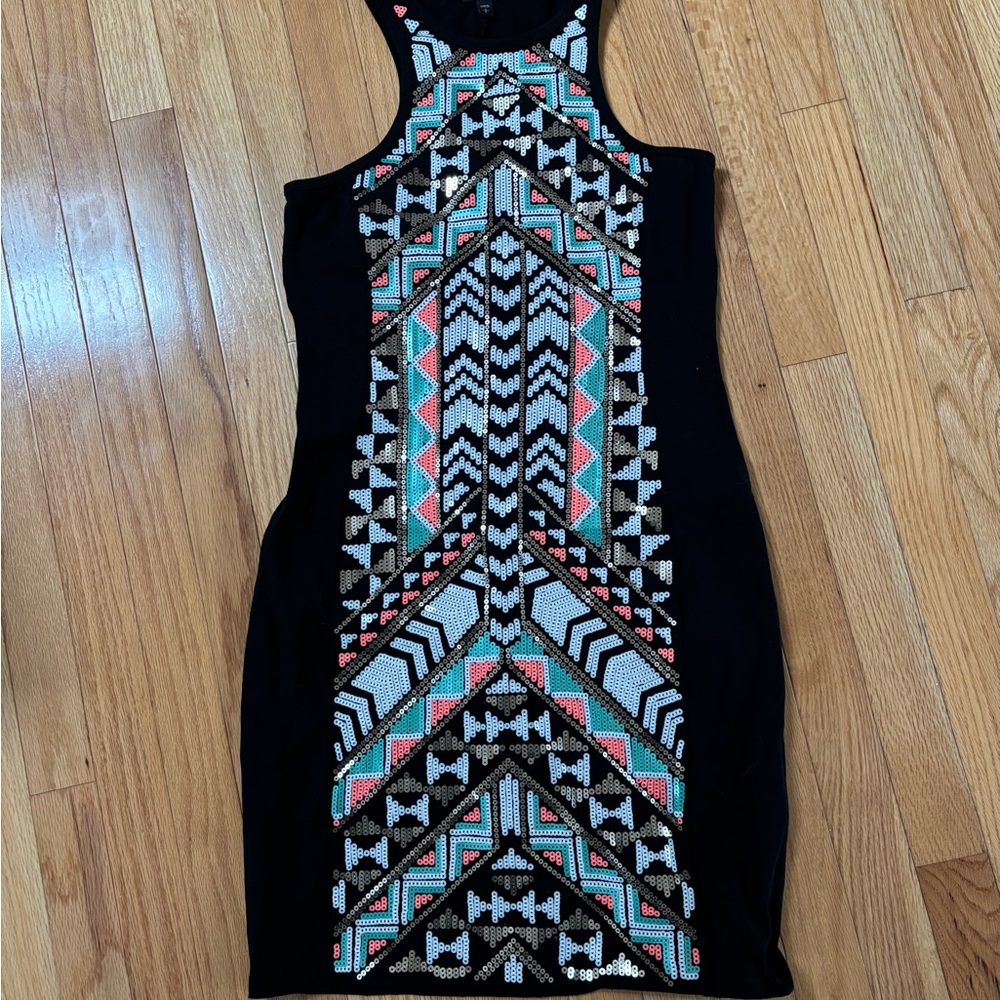 Geometric Patterned Black Dress